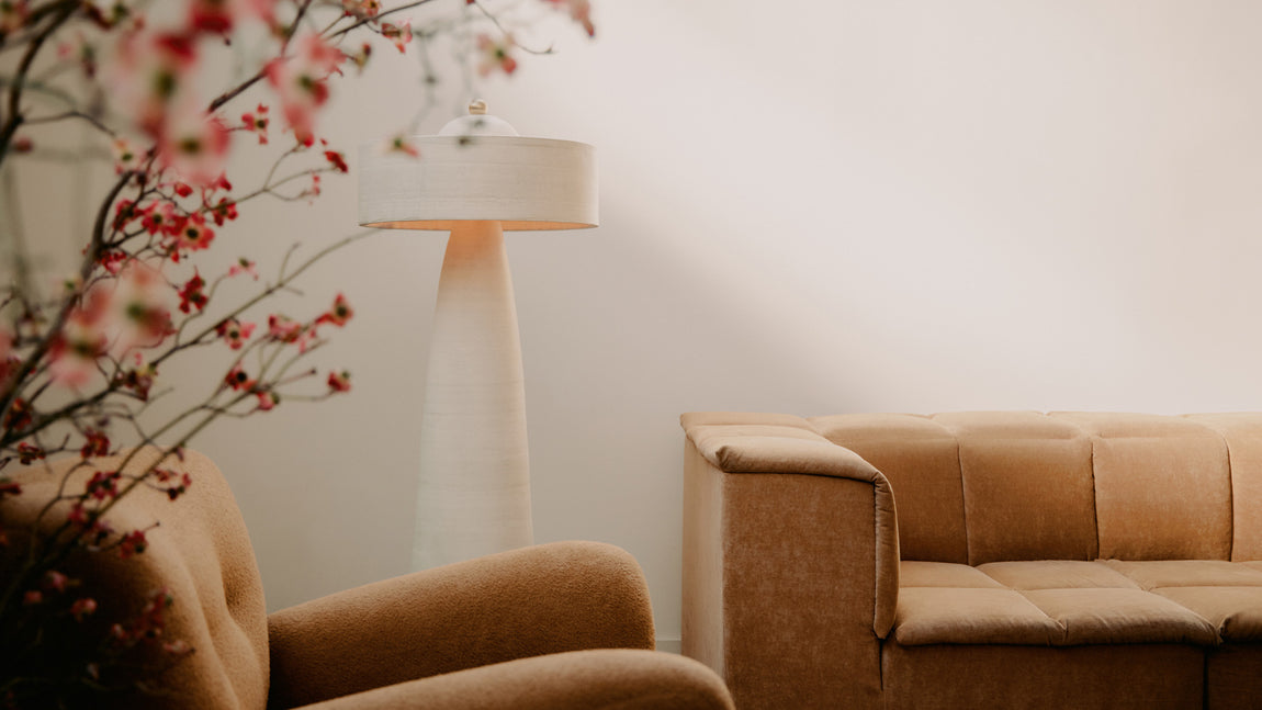 Helena Floor Lamp // Stone / Brass // Photo by William Jess Laird